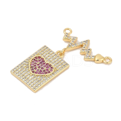 Brass Micro Pave Clear & Hot Pink Cubic Zirconia Pendants KK-U058-45G-1