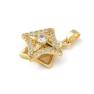 Rotatable Brass Micro Pave Clear Cubic Zirconia Pendants KK-F905-23G-03-1