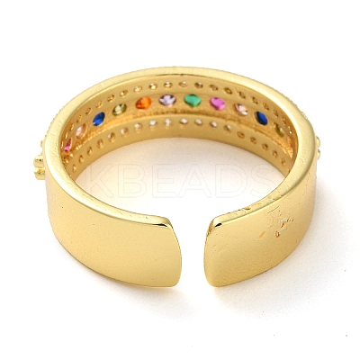 Rack Plating Brass Micro Pave Cubic Zirconia Open Cuff Rings RJEW-K266-04C-G-1