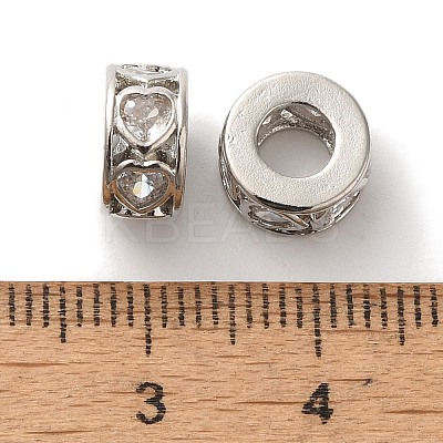 Hollow Heart Brass Micro Pave Cubic Zirconia European Beads KK-C072-09P-1