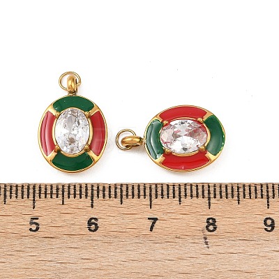304 Stainless Steel with Clear Cubic Zirconia Enamel Pendants STAS-G364-02G-1