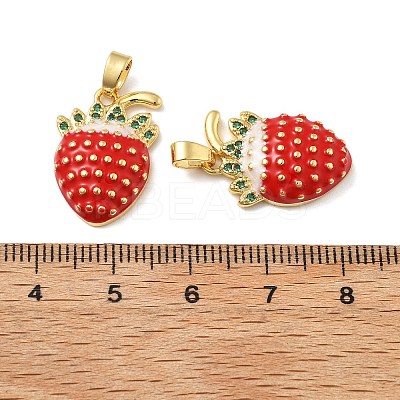 Strawberry Brass Enamel Micro Pave Cubic Zirconia Pendants KK-M325-14B-G-1