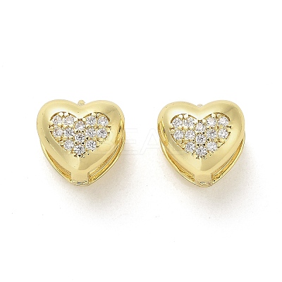 Heart Rack Plating Brass Micro Pave Clear Cubic Zirconia Hoop Earrings EJEW-M240-01G-1