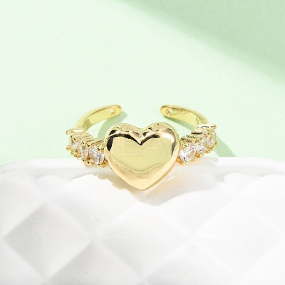 Adjustable Brass Micro Pave Cubic Zirconia Cuff Rings for Women RJEW-B139-02G-1