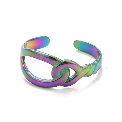 Ion Plating(IP) Rainbow Color 304 Stainless Steel Interlock Knot Shape Open Cuff Ring for Women RJEW-C025-13M-1