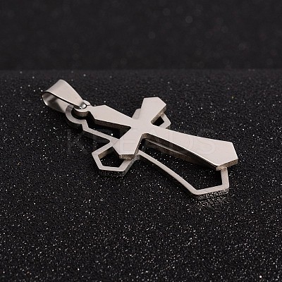 Tarnish Resistant 201 Stainless Steel Cross Split Pendants STAS-I032-013-1