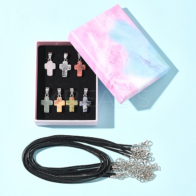 DIY Natural & Synthetic Gemstone Cross Pendant & Waxed Cord Pendant Necklace Making Kits DIY-FS0008-46-1