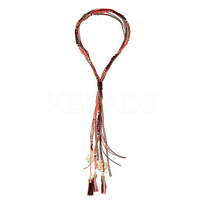 Bohemian Style Alloy & Resin & Waxed Cord & Imitation Leather Lariat Necklaces FS-WG837D8-02-1