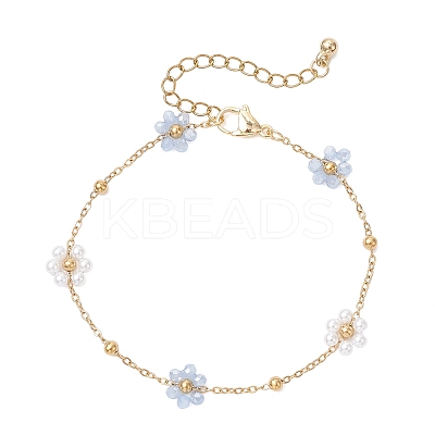 Glass & ABS Plastic Imitation Pearl Beads Link Bracelets BJEW-JB12572-03-1