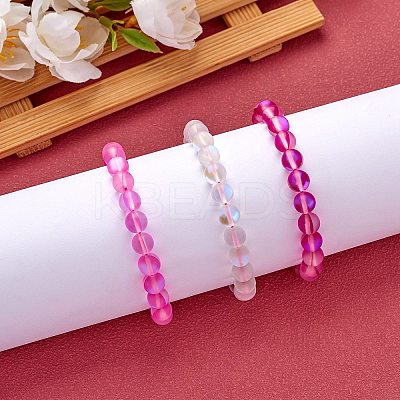 3Pcs Round Synthetic Moonstone Braided Bead Bracelets BJEW-SW00061-05-1