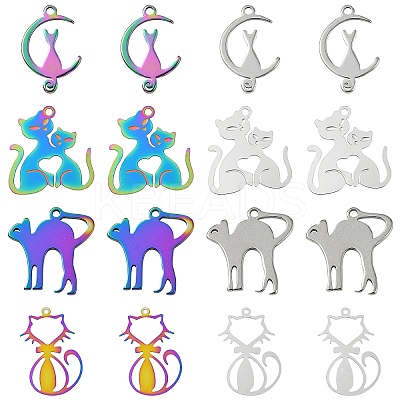 40Pcs 4 Styles 201 Stainless Steel Pendants STAS-YW0002-62MC-1