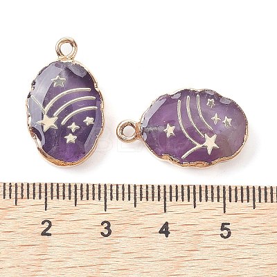 Natural Amethyst Oval Pendants G-C102-07G-03-1