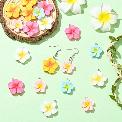 20Pcs 5 Colors Plumeria Resin Pendants RESI-YW0004-66-1