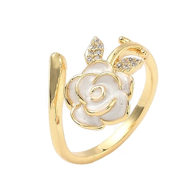 Flower Brass Micro Pave Cubic Zirconia Cuff Rings RJEW-A069-02B-01G-1