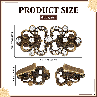 4Pcs Flower Alloy & Glass Cardigan Clips AJEW-PH0006-66AB-1