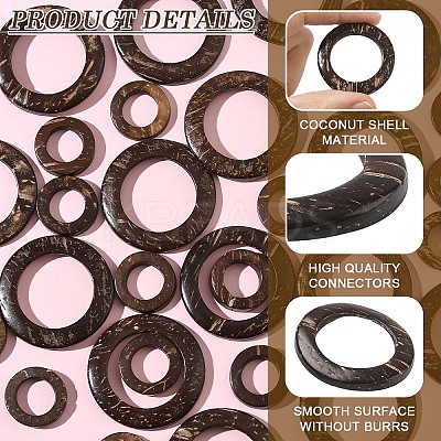 35Pcs Wood Jewelry Findings Coconut Linking Rings COCO-YW0001-01-1