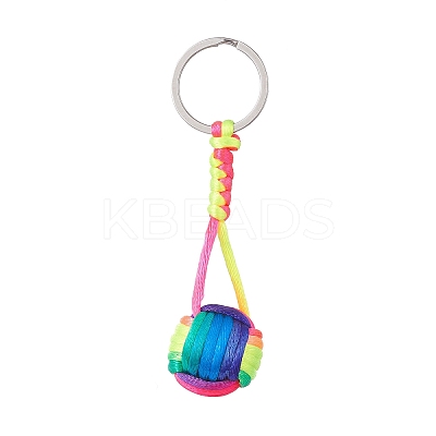 Nylon Braided Ball with Wood Round Keychains KEYC-JKC00480-1