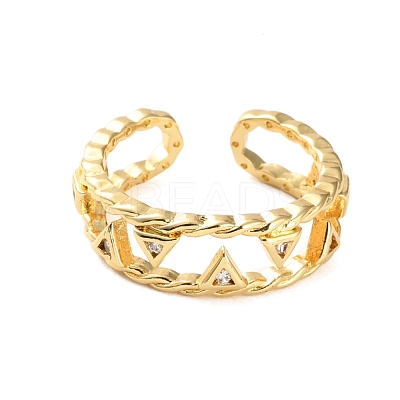 Rack Plating Brass Micro Pave Cubic Zirconia Open Cuff Rings for Women RJEW-U026-05G-04-1