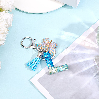 1Pc Resin Letter & Acrylic Butterfly Tassel Keychains KEYC-GF0001-19A-1