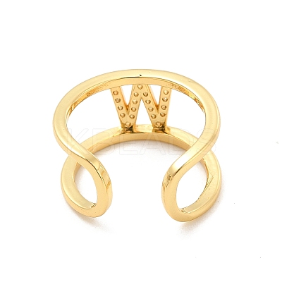 Clear Cubic Zirconia Initial Letter Open Cuff Ring RJEW-A012-01G-W-1