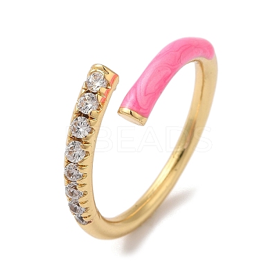 Rack Plating Brass Cubic Zirconia Open Cuff Rings for Women RJEW-S407-04B-1