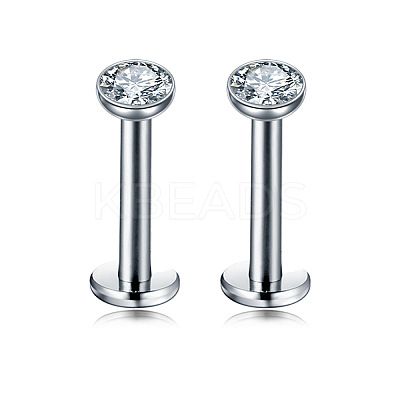 Flat Round Stainless Steel Clear Cubic Zirconia Internally Threaded Labrets WG955BE-01-1