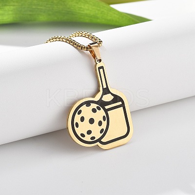 201 Stainless Steel Pickleball Paddle Pendant Box Chain Necklaces for Women Men NJEW-H050-02G-1