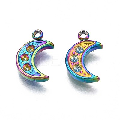 Rainbow Color 304 Stainless Steel Charms Rhinestone Settings STAS-S119-079-1