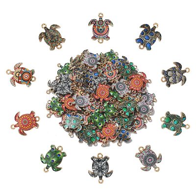 60Pcs 10 Colors Printed Alloy Connector Charms ENAM-CJ0005-63-1