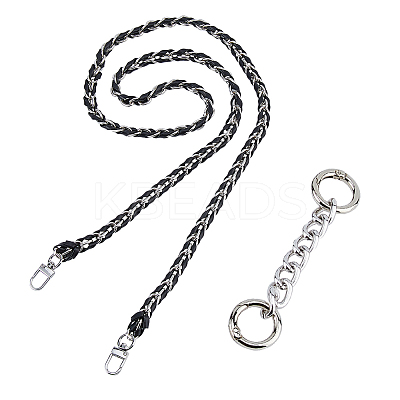 1Pc Black PU Leather Alloy Purse Chains FIND-HS0001-91P-1