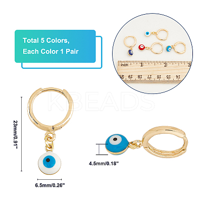 5 Pairs 5 Colors Enamel Evil Eye Dangle Hoop Earrings EJEW-AR0001-04-1