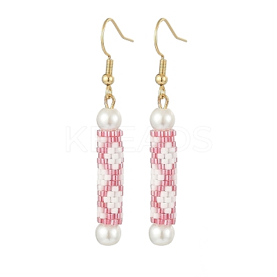 Glass Pearl & Seed Column Dangle Earrings EJEW-MZ00059-02-1