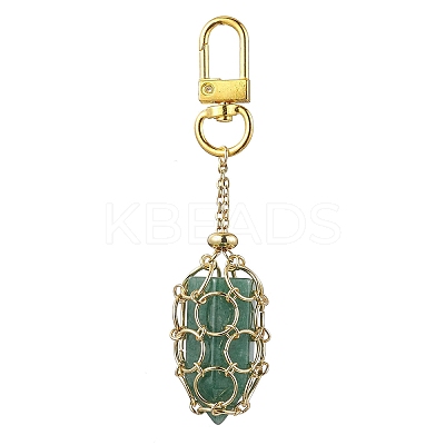 304 Stainless Steel Chain Pouch Natural Gemstone Pendant Decorations HJEW-JM01888-02-1