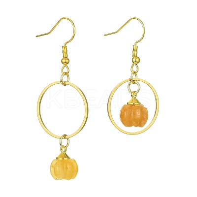 Natural Yellow Aventurine Pumpkin with Ring Dangle Earrings EJEW-JE05509-04-1