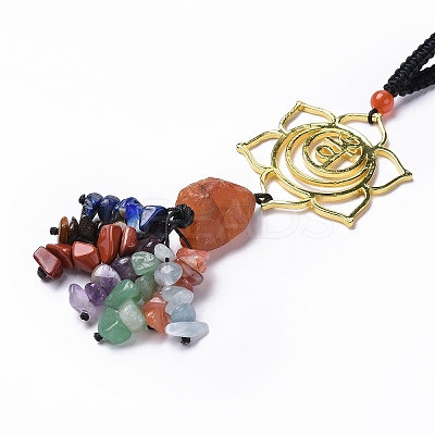 Natural Raw Carnelian & Mixed Stone Chips Tassel Pendant Decorations HJEW-P014-01G-02-1