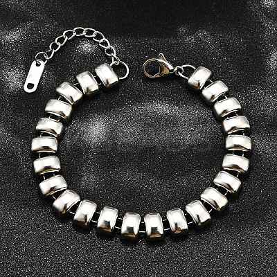 304 Stainless Steel Rectangle Link Chain Braceletes for Women BJEW-R022-01P-1