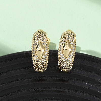 Brass Micro Pave Clear Cubic Zirconia C-Shaped with Rhombus Stud Earrings EJEW-B153-17G-02-1