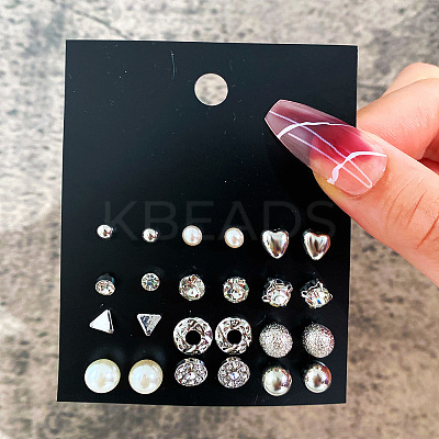 Alloy & Plastic Pearl & Rhinestone Earring Sets WG01624-12-1