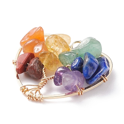 Chakra Natural Gemstone Chip Pendants PALLOY-JF01493-01-1