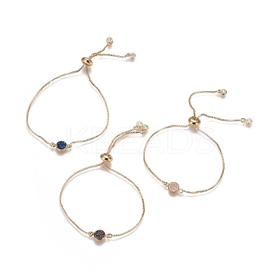 Electroplated Natural Druzy Agate Slider Bracelets BJEW-JB04157-M-1