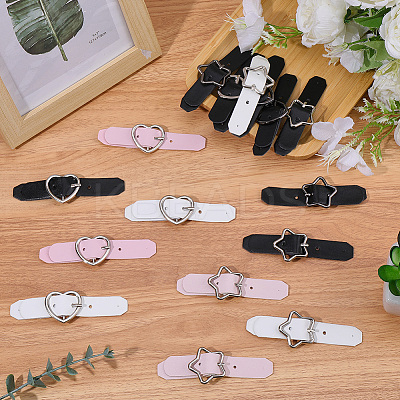 16Pcs 8 Styles Star/Heart-shaped PU Leather Buckles AJEW-CL0001-70-1