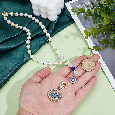 Imitated Pearl Acrylic & Alloy Pendant Decorations HJEW-MA00035-1