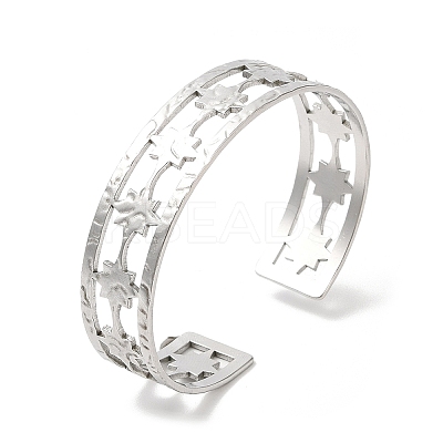Non-Tarnish 304 Stainless Steel Star Open Cuff Bangles BJEW-L682-026P-1