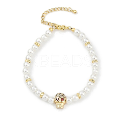 Rack Plating Brass Micro Pave Cubic Zirconia Charm Bracelets BJEW-P341-11G-01-1