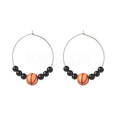Sport Theme Acrylic Round Beaded Hoop Earrings EJEW-JE04977-1