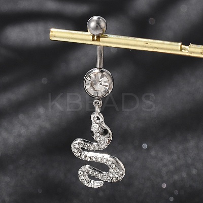 Alloy Rhinestone Snake Curved Barbell Belly Rings AJEW-R007-03P-01-1