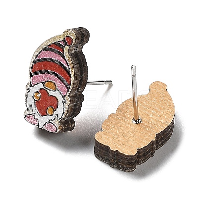 Printing Wood Stud Earrings for Women EJEW-B028-09B-1