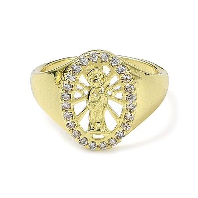 Brass with Cubic Zirconia Open Cuff Ring RJEW-B051-48G-1