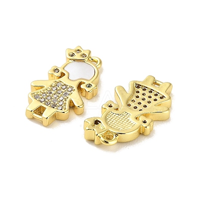 Brass Micro Pave Clear Cubic Zirconia Princess Connector Charms X-KK-K365-15A-G-1