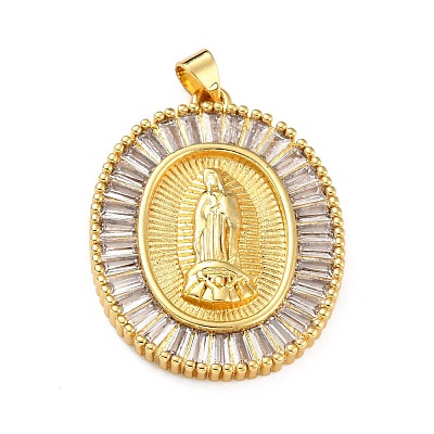 Brass Micro Pave Clear Cubic Zirconia Pendants ZIRC-A021-35G-1